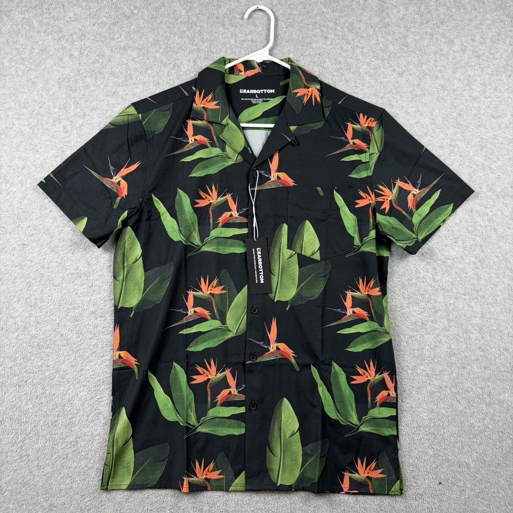 Bearbottom Shirt Mens Large Black Floral Cabana Camp Loop Collar Button Up NWT